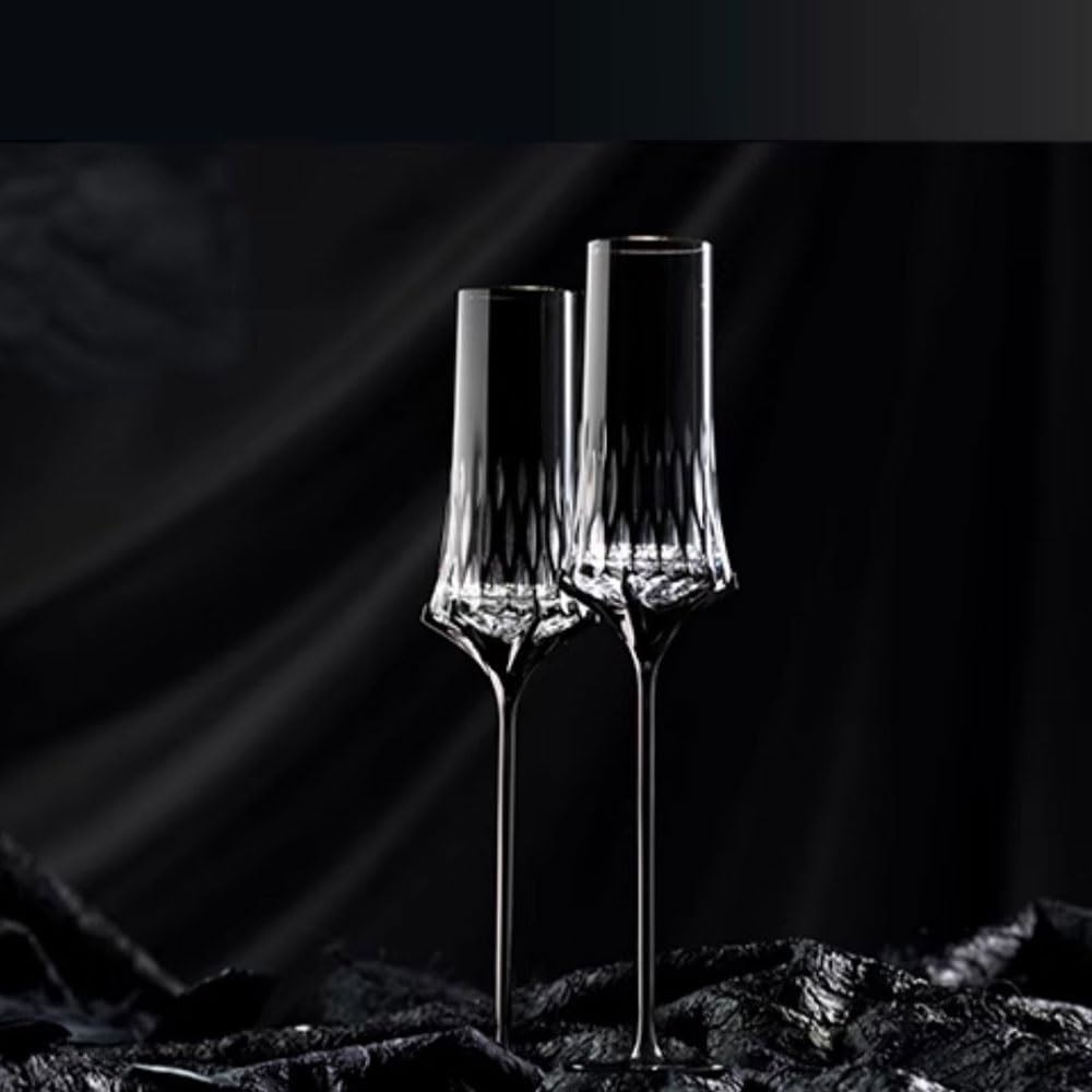 Flûtes à champagne Flûte à champagne sur pied en cristal, lot de 2 verres à champagne noirs, capacité de 150 ml for fiançailles et mariage Verres à champagne