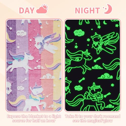 Catalonia Classy Kuscheldecke Kinder Leuchtet im Dunkeln Einhorn, Weich Flauschig Fleece Plüsch Kinderdecke für Sofa Bett, Kuschelig Warme Geschenk Decke für Mädchen, 150 x 130 cm, Einhorn