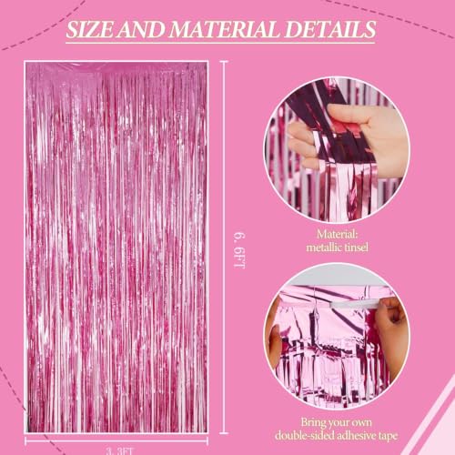 Image of DECOCKRAT 2 Pack Foil Fringe Backdrop - Pink Shiny Tinsel Curtains for Party Decoration /Photo Booth Props - 3.3x6.6 FT Metallic Foil Backdrop for Birthday, Wedding, Graduation, Christmas.