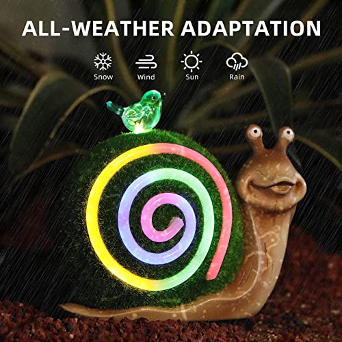 Snail Statue Garden Solar Flocked Figurine, Snail Garden Decor For Outside With Colorful Led Light Strips, Outdoor Moss Animals Resin Sculptures Yard Decorations For Patio, Balcony, Backyard, Lawn #TOP4