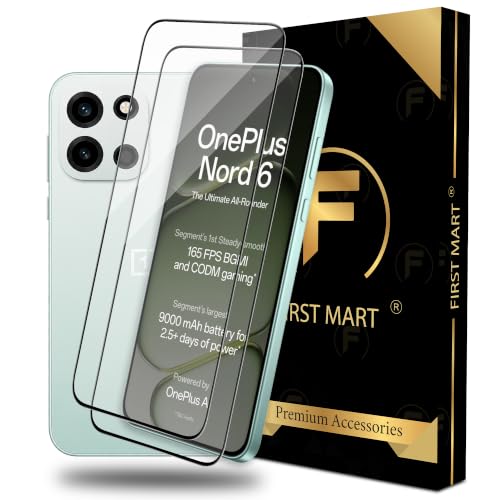 Image of FIRST MART Tempered Glass Screen Protector for OnePlus Nord 6 - Full-Glue Screen Guard, 3D Edge to Edge, HD Clear, Bubble-Free, Case-Friendly, Black, Pack of 2