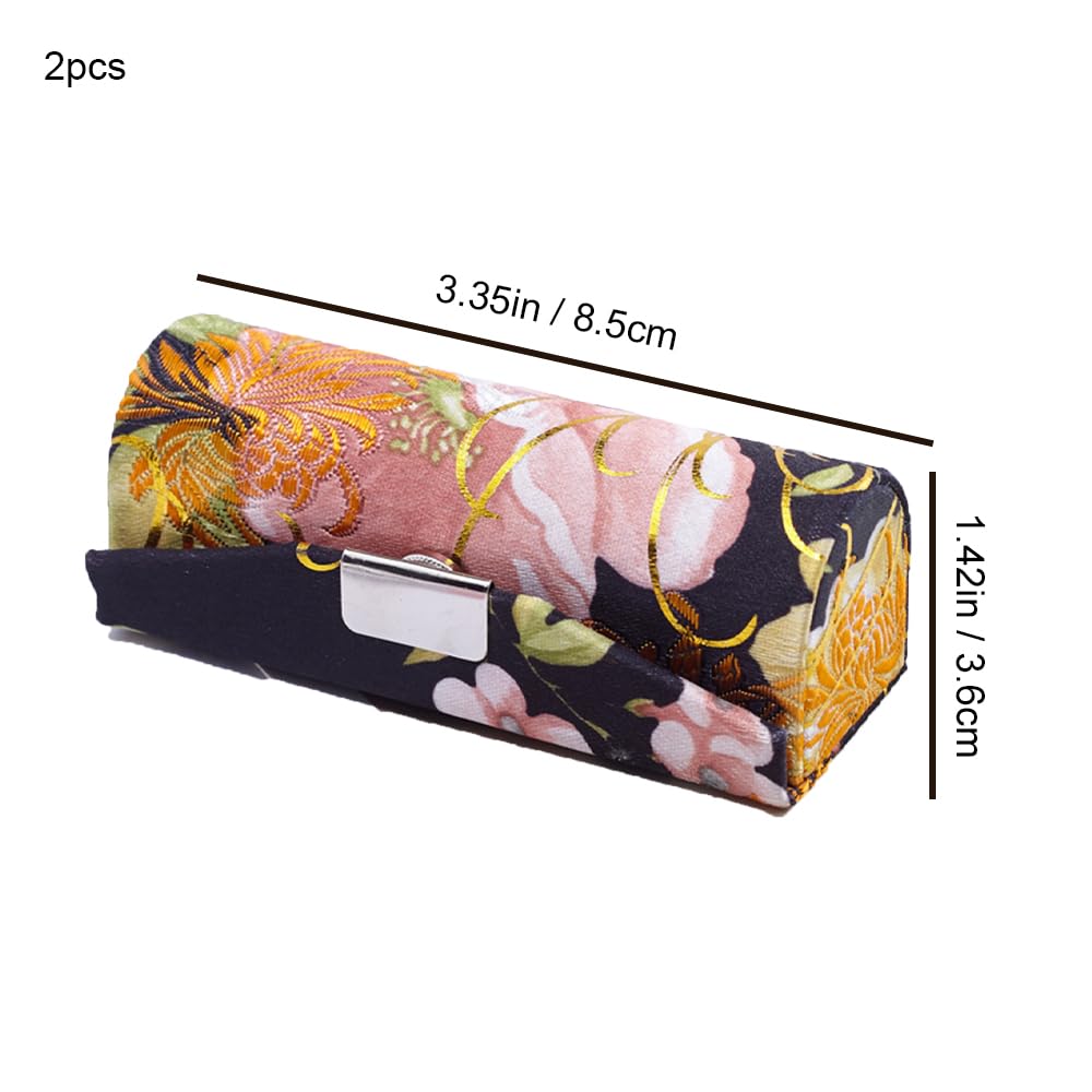YiJPXinADZ 2-Pack Woven Satin Lipstick Organizer Case with Mirror, Retro Floral Cosmetic Storage Box - Image 2