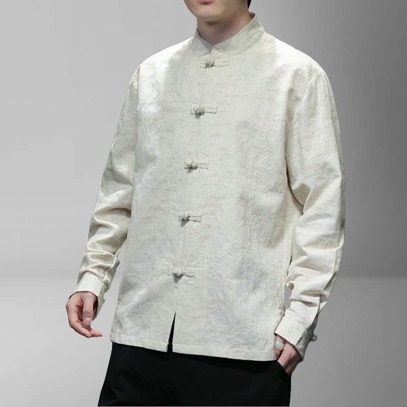 Chemise homme col mandarin vêtement décontracté ample en lin et coton