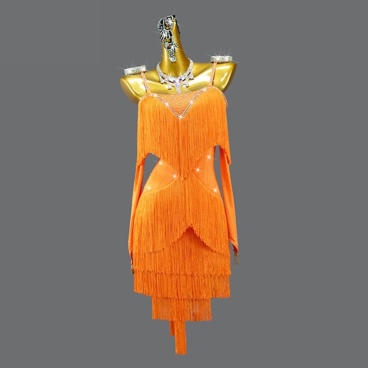 Fransen-Lateinamerika-Tanzkleider for Damen, Quaste, formelles Kleid mit Paillettenträgern, modernes Walzer-Wettbewerbskleid for Abschlussball und Partyclub, Elegantes Pailletten-Ballkleid(M)