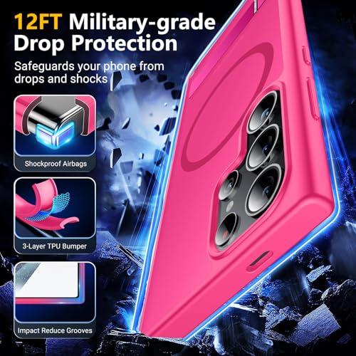 Image of SPIDERCASE Magnetic for Samsung Galaxy S24 Ultra Case, [3 Stand Ways][ Military Grade Drop Protection] with Invisible Stand Shockproof Slim Case for S24 Ultra 5G,Rose Red