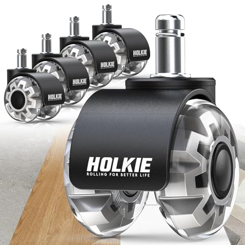 HOLKIE Ruedas Para Silla Oficina 11 x 22 mm Gris Juego de 5 Ruedas de Goma Suaves y Silencioso 360 Grados Rotación Apto Para Parquet Alfombras laminado y azulejos baldosas de cerámica