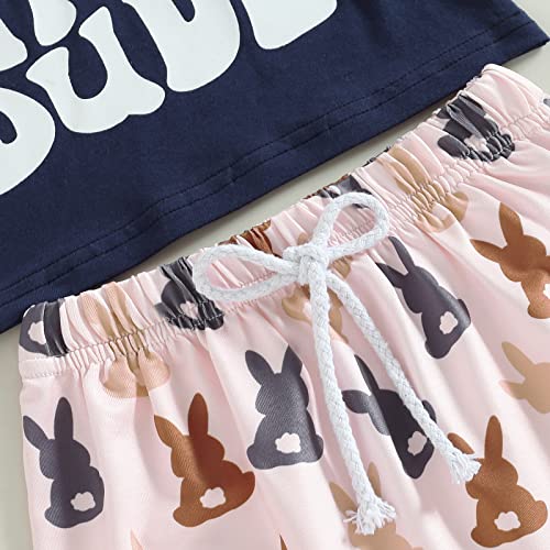Image of BeQeuewll Toddler Baby Boy Easter Outfit Letter Bunny Print Short Sleeve T-Shirt and Shorts Summer Clothes Set