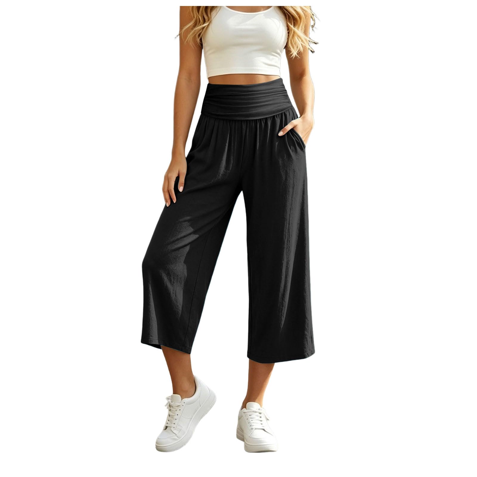 Donna Pantaloni Estivi 3/4 Lunghezza Capri Sportivi Comodi Con Elastico Vita Modelli Moderni Pantaloni Jogging Pinocchietto Morbidi Confortevoli Utilizzo Domestico Casual Giornaliera Abbigliamento