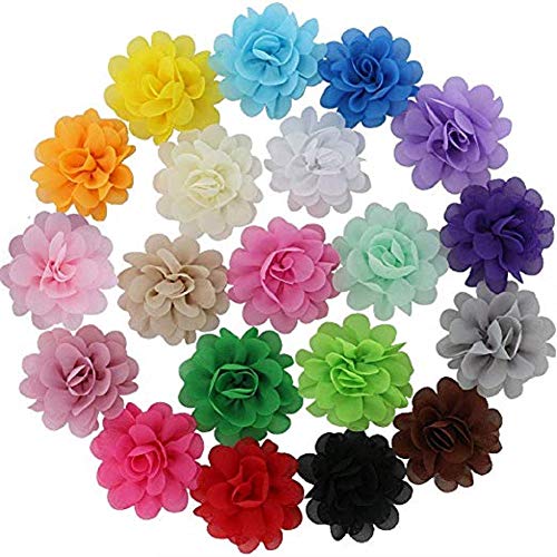 Christmas Chiffon Lined Ribbon Hair Bows Clips Flowers Hand-Sewn for Teens Girls Toddlers Kids Gift (2.4 Inch, 20 Pcs)