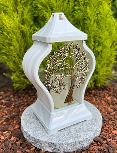 Farol para tumba con diseño de árbol, 29,5 cm, con vela