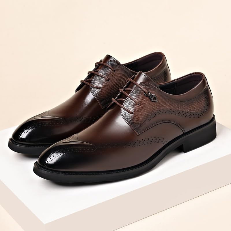 Mens Business Oxford Leather Dress Shoes, Pointed Toe Lace Up Formal Loafers Office Comfortable Fashion Shoes2