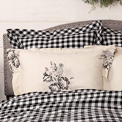 Piper Classics Lydia Black Floral Standard Pillow Sham, 21" X 27", Vintage Farmhouse Boho Style Flower Print Bedding, Cream & Black Pillow Cover W/Flange #TOP6