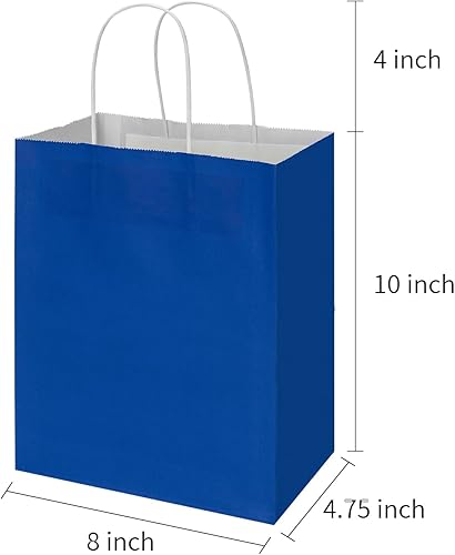 Miniatura 9 de Paquete de 100 bolsas de papel kraft negras medianas de 8 x 4.75 x 10 pulgadas con asas a granel, bolsas de papel de estraza de Toovip para regalo,