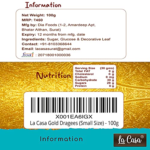 Image of La Casa Premium Gold Dragees | Small(1.5mm) Sized Pearl Balls Ideal for Cake Decoration & Garnishing | 100g |