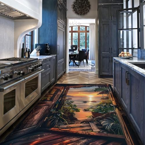 Tapis ocean beach lavable en machine avec imprimé coucher de soleil - 5