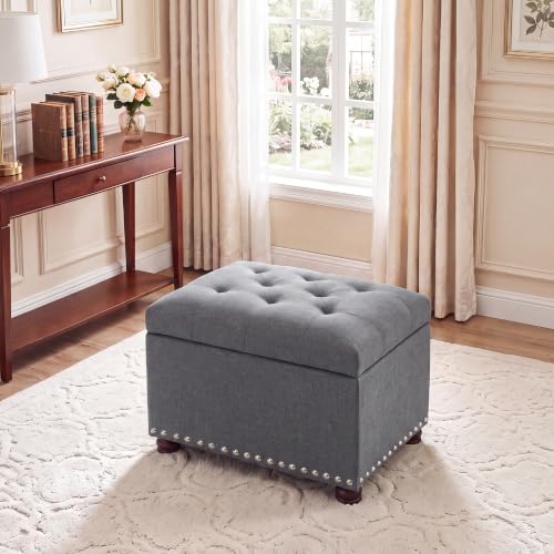 Image of Joveco 24 inch Ottoman with Storage,Fabric Tufted Storage Ottoman with Legs