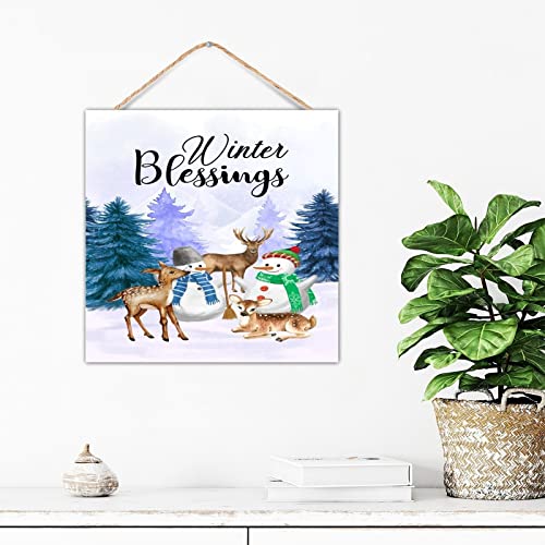 Bénédictions hivernales plaque décorative en bois pour un foyer accueillant