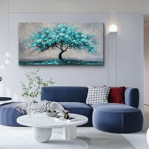 KELIYUAN Framed Wall Art For Living Room Large Wall Decor For Bedroom Modern Office Decorations Paintings Blue Green Tree Wall Pictures Artwork Room Canvas Prints Home Decor Aesthetic 30"x60"