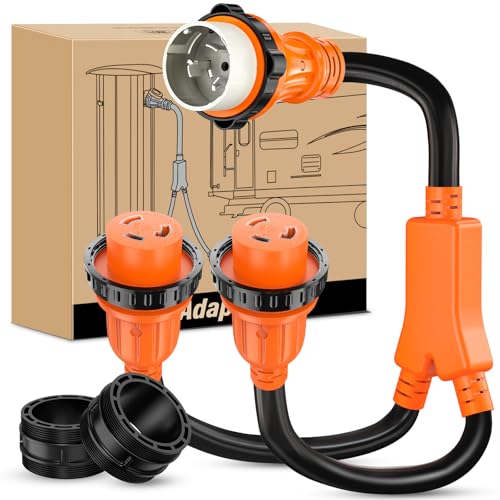 Image of Nilight 50 Amp to 30 Amp Marine Shore Power Adapter NEMA SS2-50P to 2 x L5-30R RV Y Splitter Cord w /Locking Rings Pure Copper Heavy Duty Cable ETL Listed for RVs Boat Yacht Camper Outdoor Use