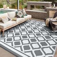 VK·LIVING Outdoor Rug for Garden Patios Waterproof 120X180cm Reversible Carpet Durable & UV Resistant Modern Outdoor Mat Portable Lightweight Area Patio Rugs for Balcony Camping Yard RV Grey&White
