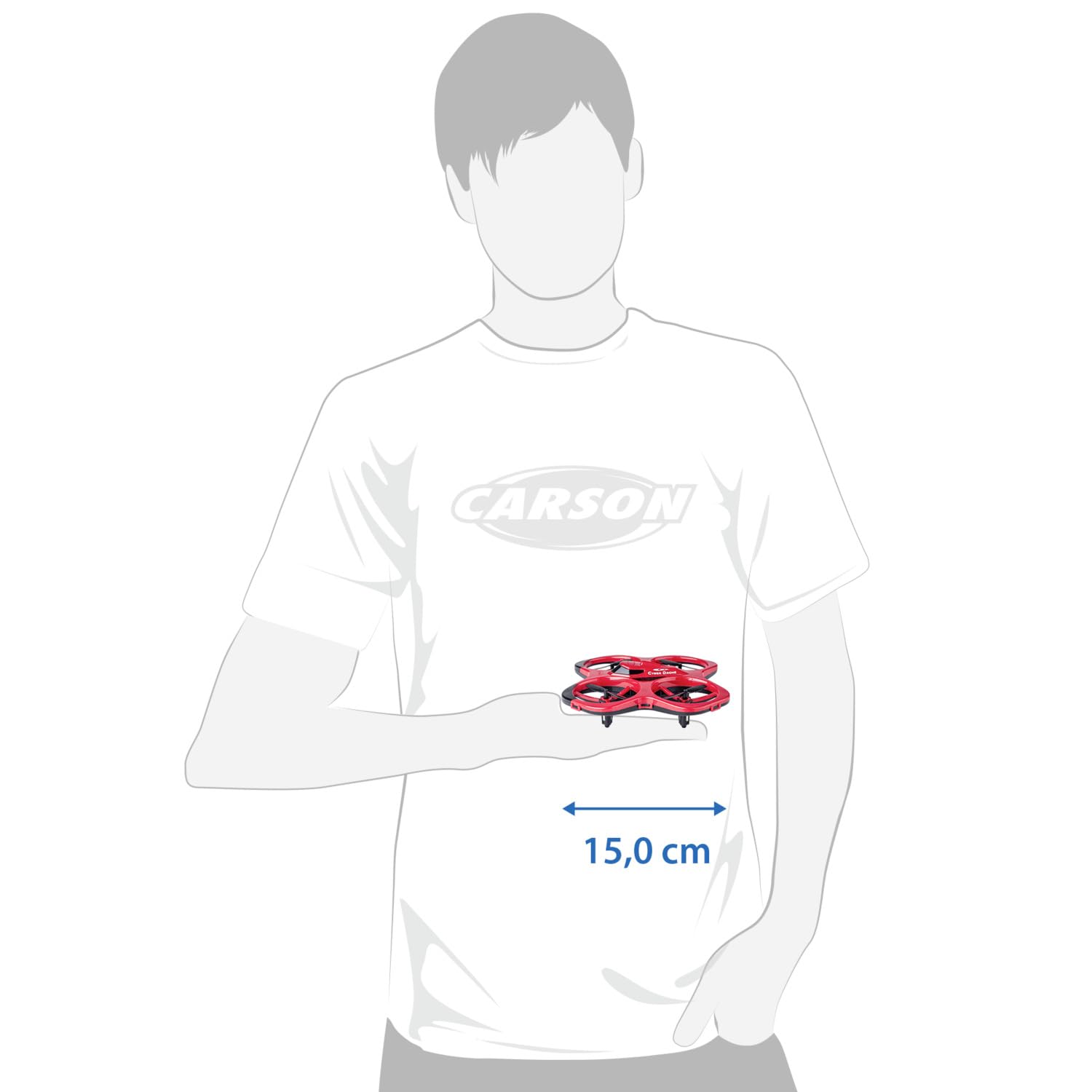 Carson Cyber Drone IR RTF – Quadcoptère RC avec Flip 360°, Mode Headless, stabilisation gyroscopique, éclairage LED, Drone télécommandé, Rouge