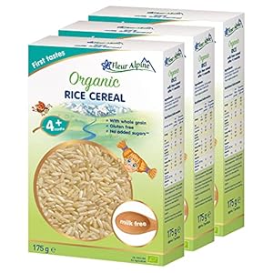 FLEUR ALPINE Baby Food | Organic Rice Baby Cereal Pack of 3 – Baby Porridge for Delicious Breakfast Meals | Nutritious and Instant Gluten Free Porridge 4+ Months with No Added Sugars | 3×7 Servings