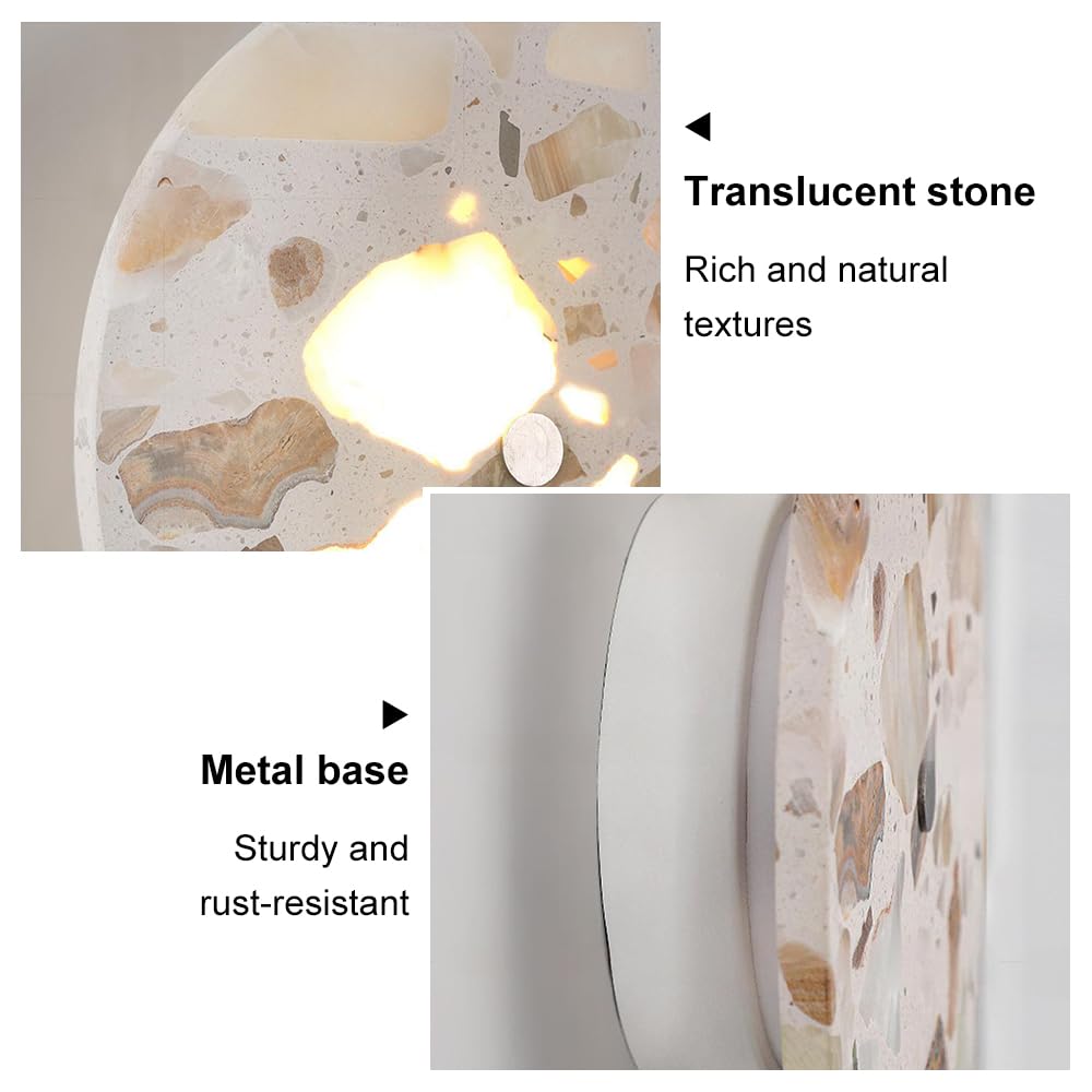 Applique da Parete nordica in Pietra con Lampada a LED Rotonda, 7W 3000K, Illuminazione in Stile Wabi Sabi per Soggiorno, Camera da Letto, Decorazione d'interni.