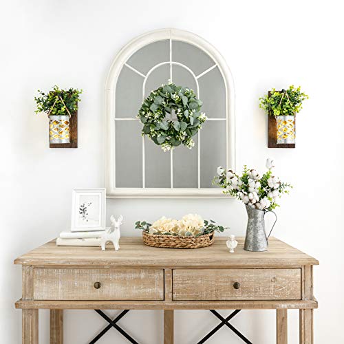 Mkono Mason Jar Sconces Wall Decor Set Of 2 Fairy Lights Wall Hanging Sconces Rustic With Galvanized Vase And Artificial Eucalyptus Farmhouse Sconce Fall Wall Decor For Bedroom Living Room Kitchen #TOP1