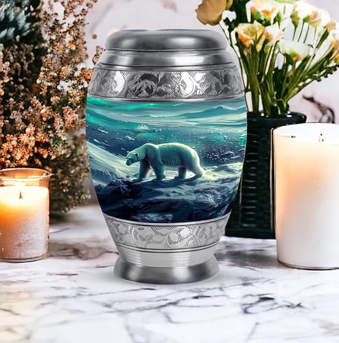 Image of Polar Bear Tiny Urns For Human Ashes - Burial Urn For Adult Human Ashes - Large Urns For Human Ashes Adult - Burial Urn Adult Human Ash - Decorative Urn - 1 Large & 4 Small - Decorative Urns