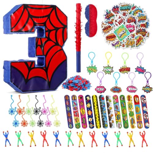 Lzuhoa Spider Birthday Decorations, Number 3 Spider Pinata with Stuffers