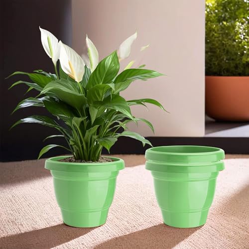 Image of Kuber Industries (Pack of 3) Flower Pot | 2-Layer Fuldani Flower Pot | (6 Inch) Pots for Terrace, Garden | Pots Stand for Plants | Phooldaan for Home D?cor | Synergy Indoor Plant Stand | Green
