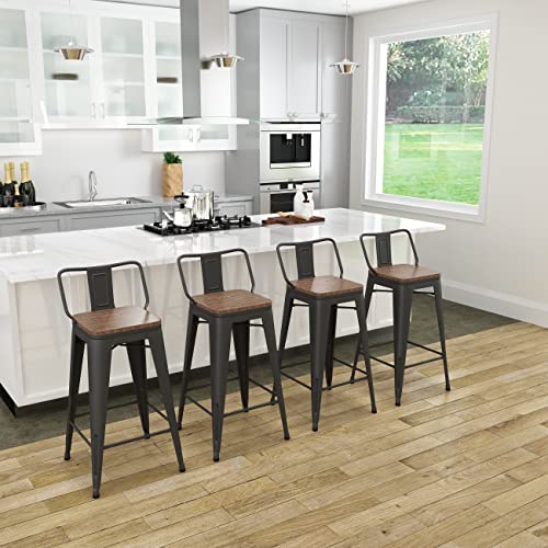 Tongli Metal Bar Stools Set Of 4 Barstools Counter Height Bar Stools With Back Industrial Bar Stool Indoor Counter Stool Kitchen Island Stools Modern Bar Chair With Wood Top 26 Inch Matte Black #TOP2