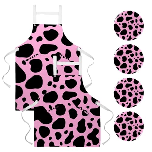 Lot de 2 tabliers de cuisine avec 4 broches et motif vache multicolore