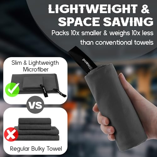 Sinand Mikrofaser Handtuch 2er Set | 180x60cm Groß Badetuch + 80x40cm Klein Hand Gesichtshandtuch | Schnelltrocknend Mikrofaser Handtücher, Sporthandtuch Fitnessstudio (Dunkelgrau)