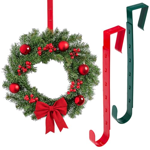 MIJOMA Ghirlanda per corona, in plastica, resistente alle intemperie e regolabile, 32-52 cm, ganci per porta, ganci per finestra e ganci decorativi (set da 2 pezzi, rosso-verde)