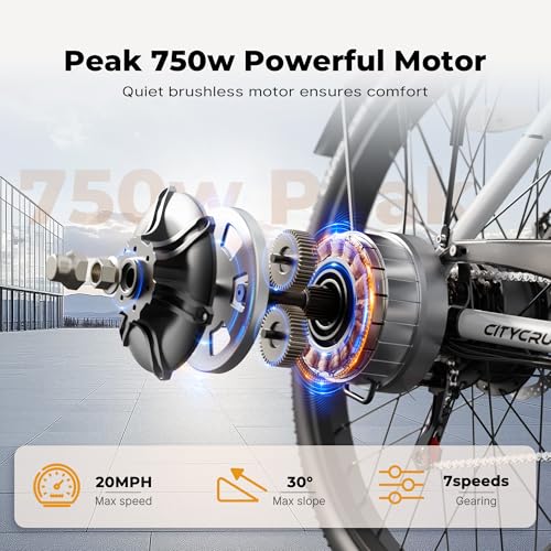 Image of VARUN Electric Bike for Adults - 500W Electric Bicycle Up to 40Miles, 48V Removable Battery, Shock Absorber, 7-Speed and Dual Disc Brakes,Stylish 26 inch Cruiser E-Bike Suitable for Commuting