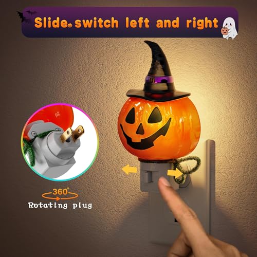Image of JandCase Pumpkin Night Light, 2 Pack 3000K Night Lights Plug into Wall | Cute & Funny Halloween Night Light for Kids, Plug in Pumpkin Nightlight with 360 Rotatable for Halloween Party Decor