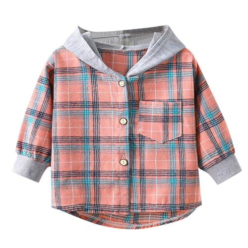 Boy's Fleece Sweatshirts Toddler Boys Girls Long Sleeve Hooded Plaid Clothes Kids Button Down Shirt Full Zip