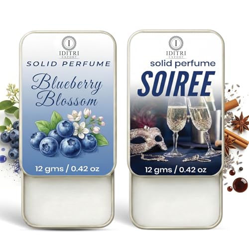 Image of IDITRI EXPORT Solid Perfume |blueberry blossom&Soiree Alcohol Free Wax Perfume Balm, Long Lasting | Pocket Tin 12g, Pack Of 2| Non Greasy Smooth Glide, Travel Friendly Unisex Gifts He Or Her
