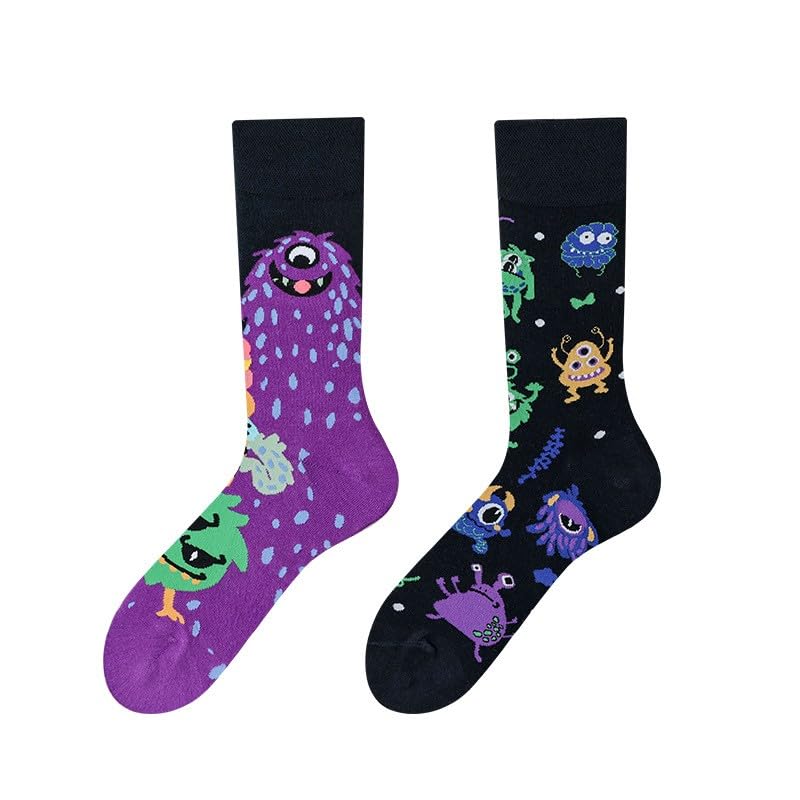 NxnChc Lustige Socken Für Damen Und Herren Unisex Viele Motive Tier Essen Obst Sport Kunst Aus Baumwolle Geschenk Asymmetrische Muster Links Und Rechts