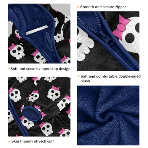 Cute Skull with Bow Girls Fleece Jacket Girls Fall Jacket Girls Zip Up Hoodie Girls Sherpa Jacket 2-10T3