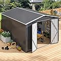 Polar Aurora 10 x 14 FT Outdoor Storage Shed, Metal Garden Shed with with Updated Frame Structure, Tool Sheds for Backyard Garden Patio Lawn Black