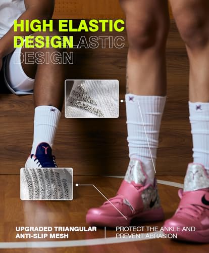 Basketball Socks for Men, Performance Cushioned Men's Athletic Knee High Socks, Anti-Slip Sports Socks3