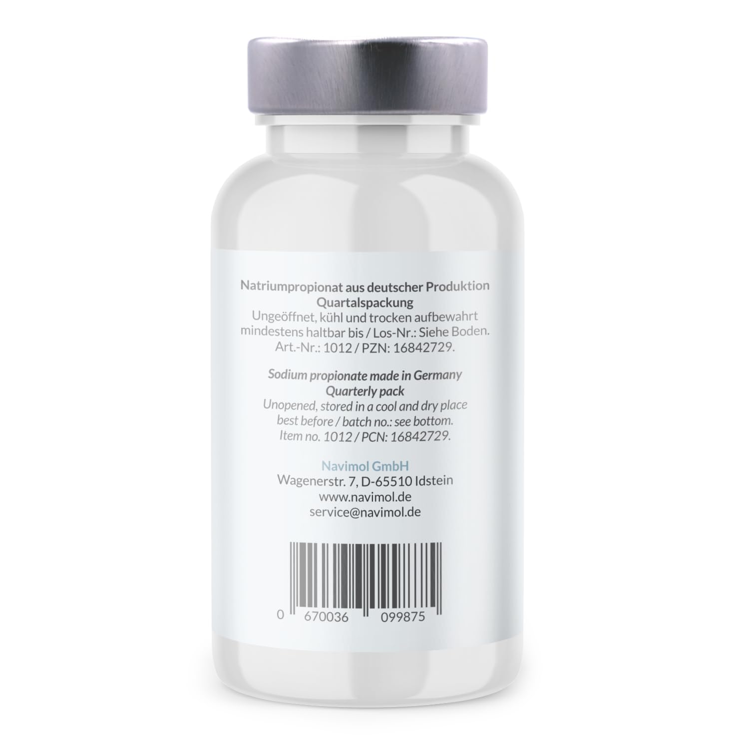 Propionsäure | 500mg Natriumpropionat pro Kapsel | 180 Kapseln Propionat - Kurzkettige Fettsäuren | 100% Vegan: Qualität von Navimol | Hergestellt & geprüft in Deutschland