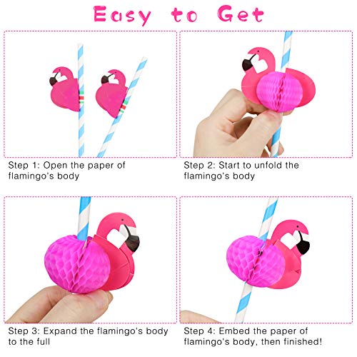 Hysagtek 50 stuks Flamingo papieren rietjes tropische rietjes 3D Cocktail decoratieve rietjes voor Hawaiian Luau Thema… - Image 4