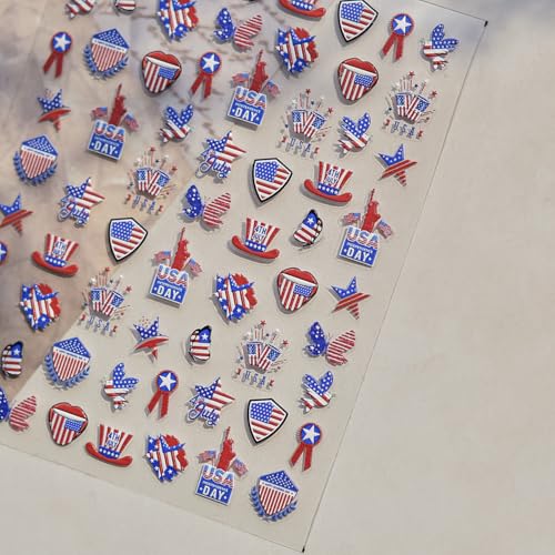 Image of American Flag Nail Art Sticker Decals Star Nail Art Decals with Celebrate Freedom Nail Stickers Nails Supply for Women Girls Kid 5D Self Adhesive Manicure DIY Decoration