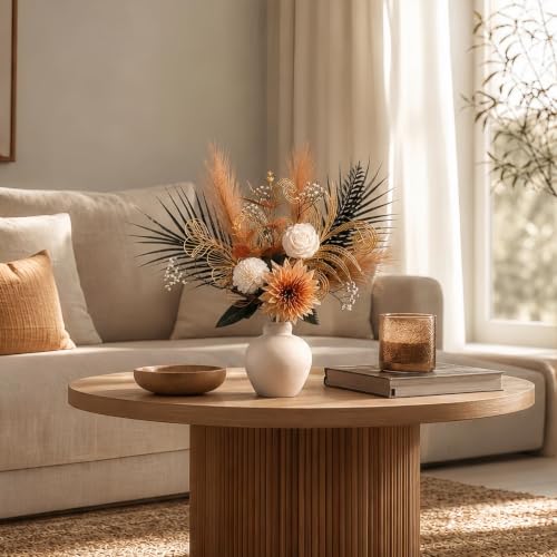 Image of Black Gold artificial flower bouquet,15pcs Fall Home Decor Floral Art | Silk Flowers, Include Palm Leaves,Pampas,Rose,for Living Room,Vase Center Filling,Office, Festival Decor (Vase Not Included)
