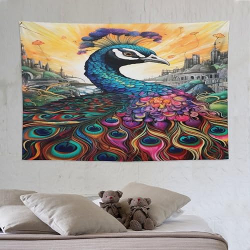 Tapisserie murale paon pour sublimer un grand mur vide de salon
