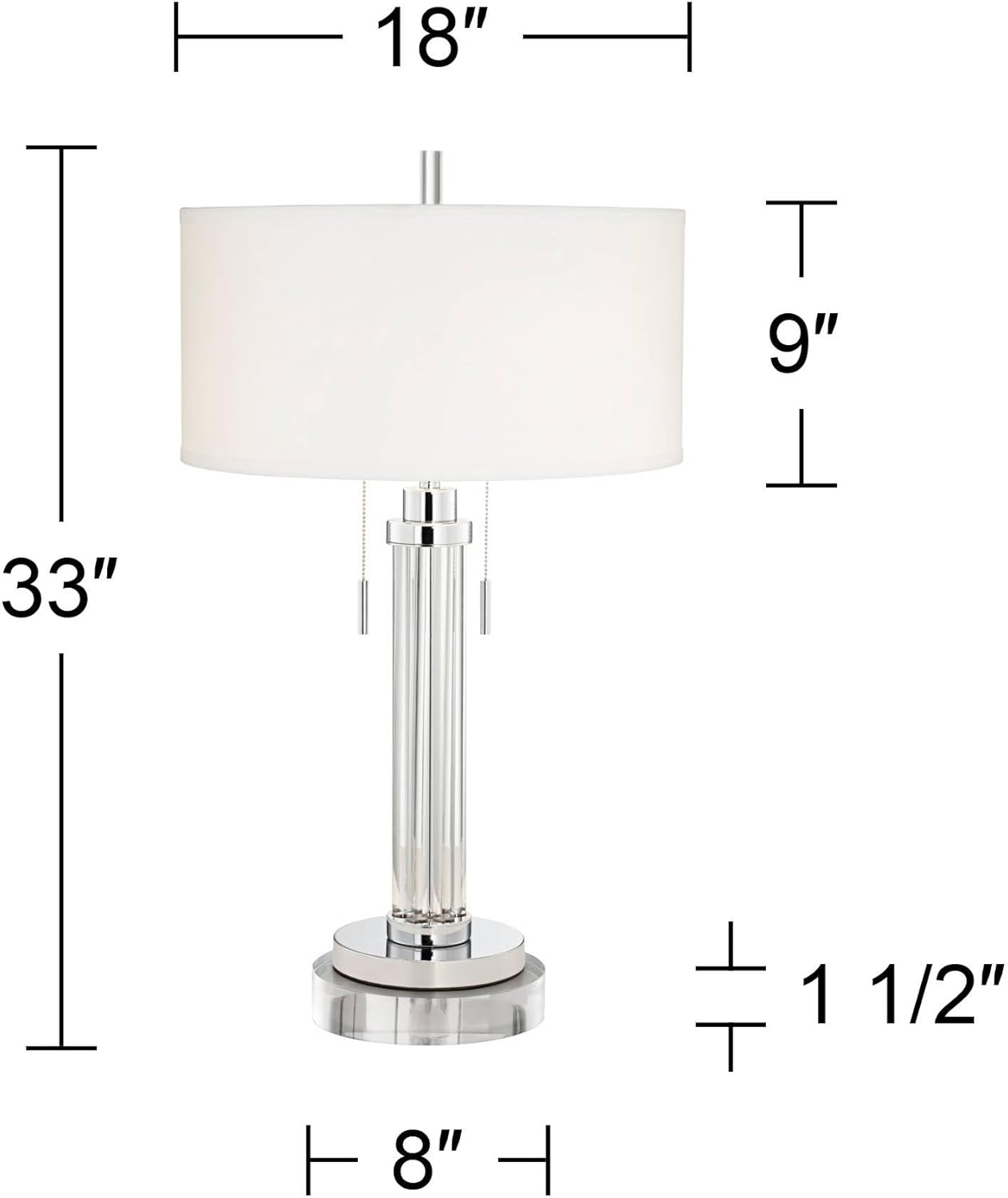 Possini Euro Design Cadence Modern Table Lamp 33" Tall with Round Riser Linear Clear Glass Rod White Linen Drum Shade for Bedroom Living Room House Home Bedside Nightstand Office Entryway Family
