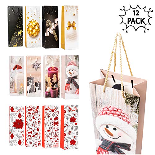 THE TWIDDLERS 12pcs Sac Cadeau Bouteille Thème De Noël - L 36x12.5x8.5cm Champagne Cadeaux De Noël Emballage Bouteille Vin, Attrayant avec Dexcellents Designs